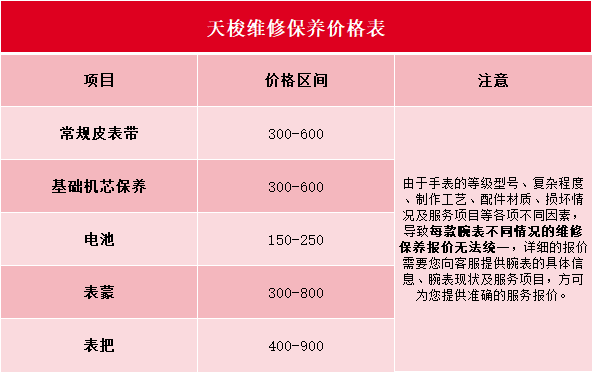 天梭維修費(fèi)用價(jià)目表（天梭維修明細(xì)價(jià)格）